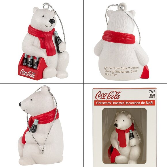 Coca Cola Polar Bear Ornament 3.5 Inch Kurt Adler Resin Glitter Bottle Crate New - Picture 4 of 4